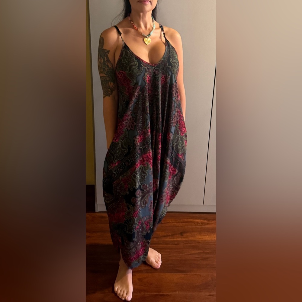 Floral Paisley Maxi Dress pants yoga style- Red and Black